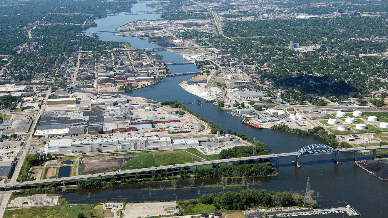 Green Bay mapa / Fox River / Highland Avenue