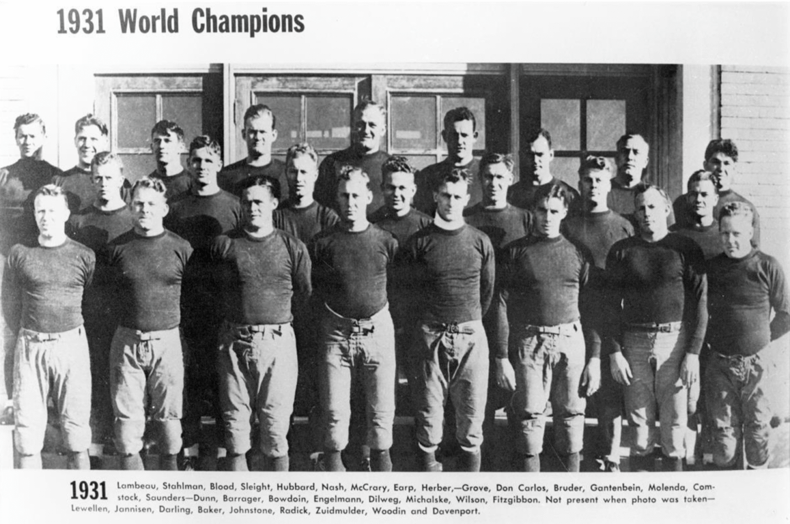 Green Bay Packers championship team photo, 1931 season